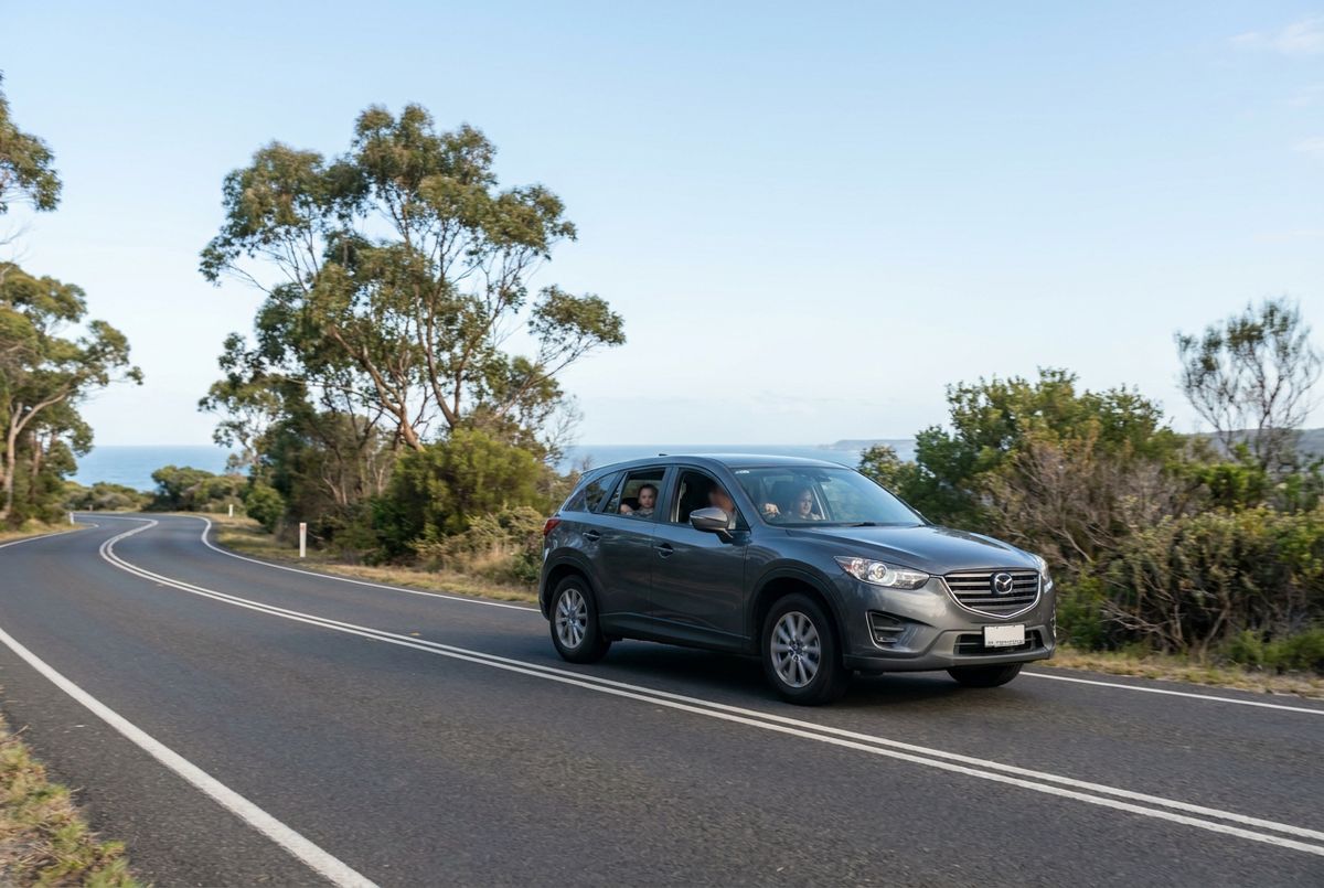 Family SUV driving a coastal road near Medowie, serviced by Tanilba Bay Automotive